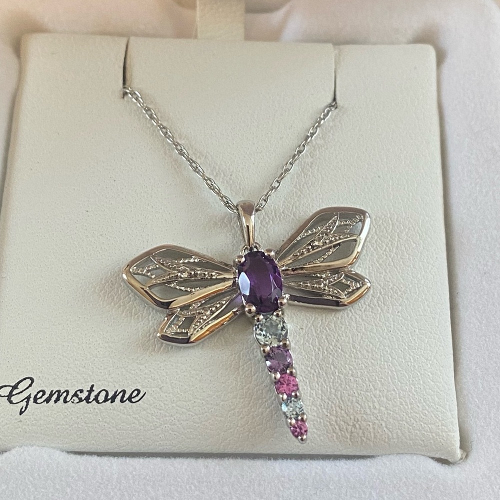 Dragonfly necklace sterling silver with gemstones